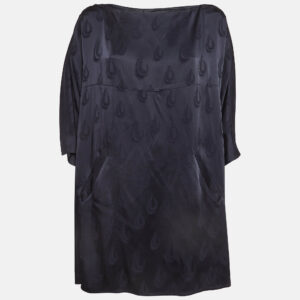 Kenzo Navy Blue Patterned Satin Loose Fit Mini Dress S