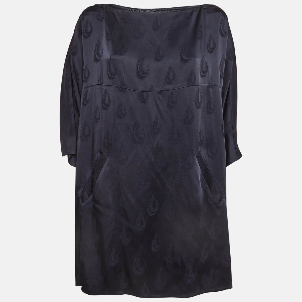 luxury-women-kenzo-used-clothes-p989476-001 Kenzo Navy Blue Patterned Satin Loose Fit Mini Dress S