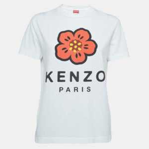 Kenzo White Printed Cotton Knit Top XS