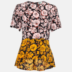 Kenzo Multicolor Floral Print Silk Flared Top M