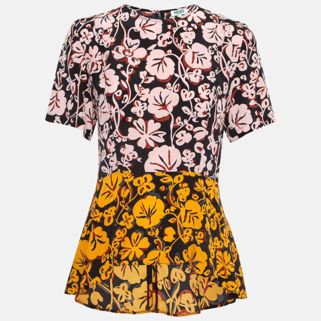 luxury-women-kenzo-used-clothes-p995715-001 Kenzo Multicolor Floral Print Silk Flared Top M