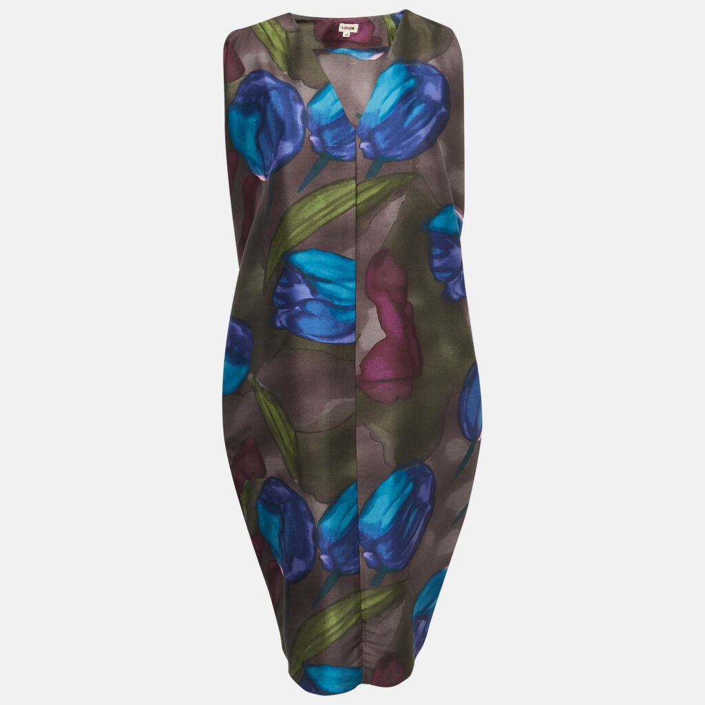 luxury-women-kenzo-used-clothes-p997000-001 Kenzo Multicolor Tulip Print Silk Midi Dress M
