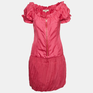 Kenzo Pink Silk Ruffled Zip Front Short Dress S