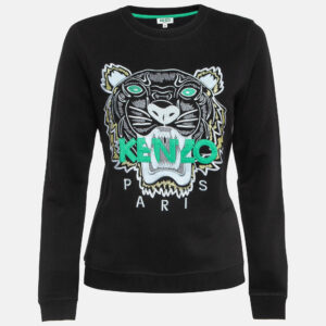 Kenzo Black Logo Tiger Embroidered Cotton Sweatshirt M