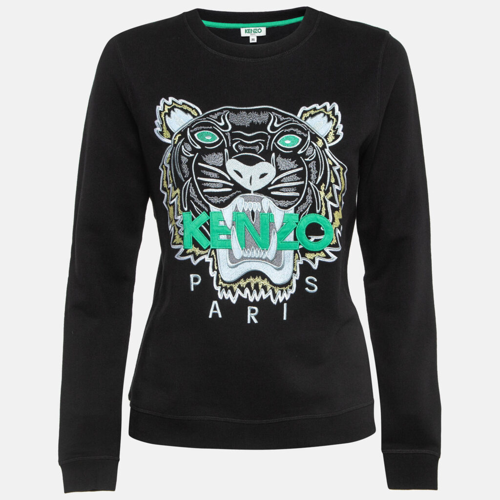luxury-women-kenzo-used-clothes-p998856-001 Kenzo Black Logo Tiger Embroidered Cotton Sweatshirt M