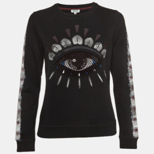 Kenzo Black Evil Eye Embroidered & Printed Cotton Knit Sweatshirt M