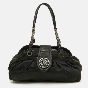 Kenzo Black Nylon and Leather Flap Frame Satchel