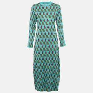 La Doublej. Green Diamond Jacquard Knit Leisure Dress XS