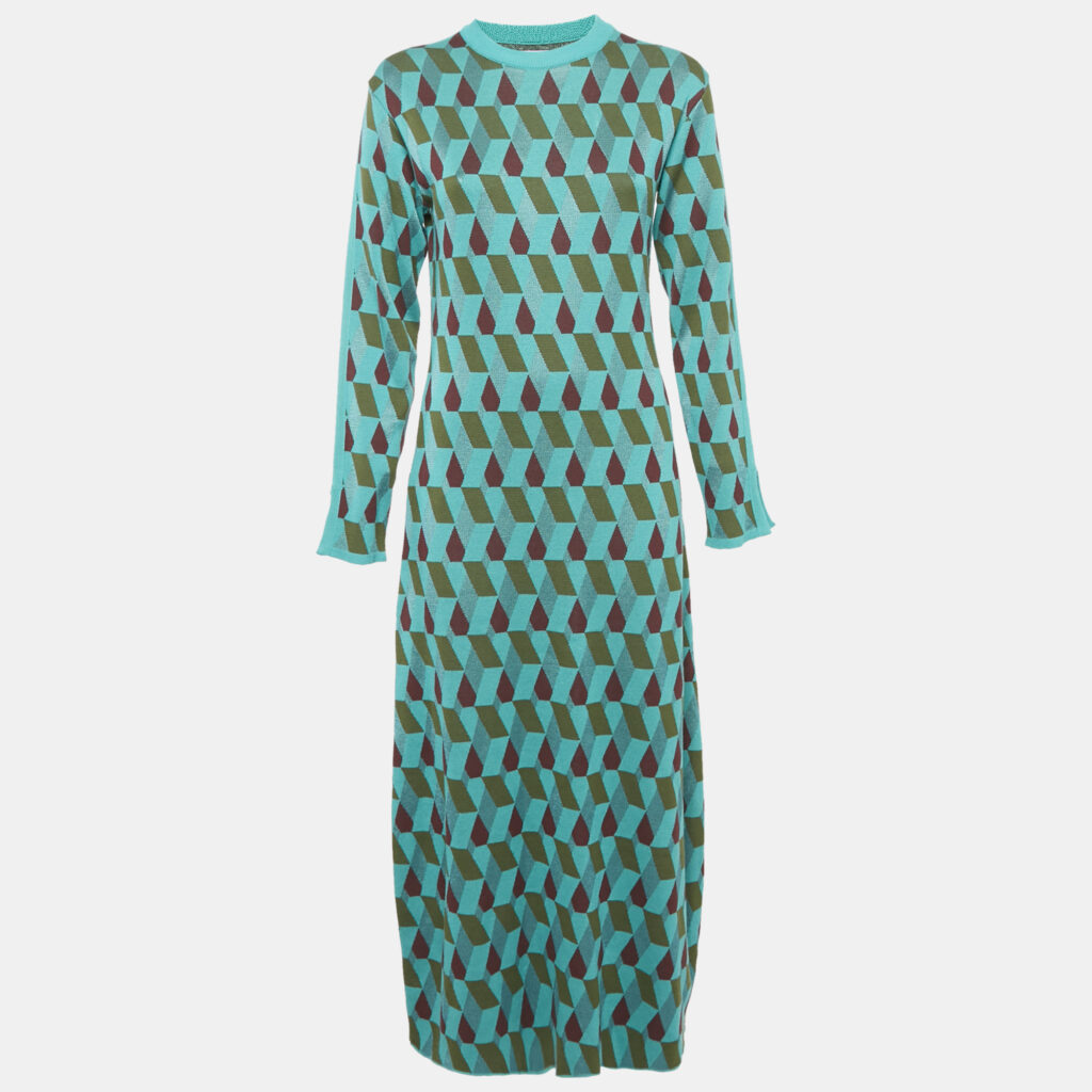 luxury-women-la-doublej-new-clothes-p1163477-007 La Doublej. Green Diamond Jacquard Knit Leisure Dress XS