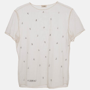 La Perla Light Pink Logo Embroidered Tulle Sheer Top M