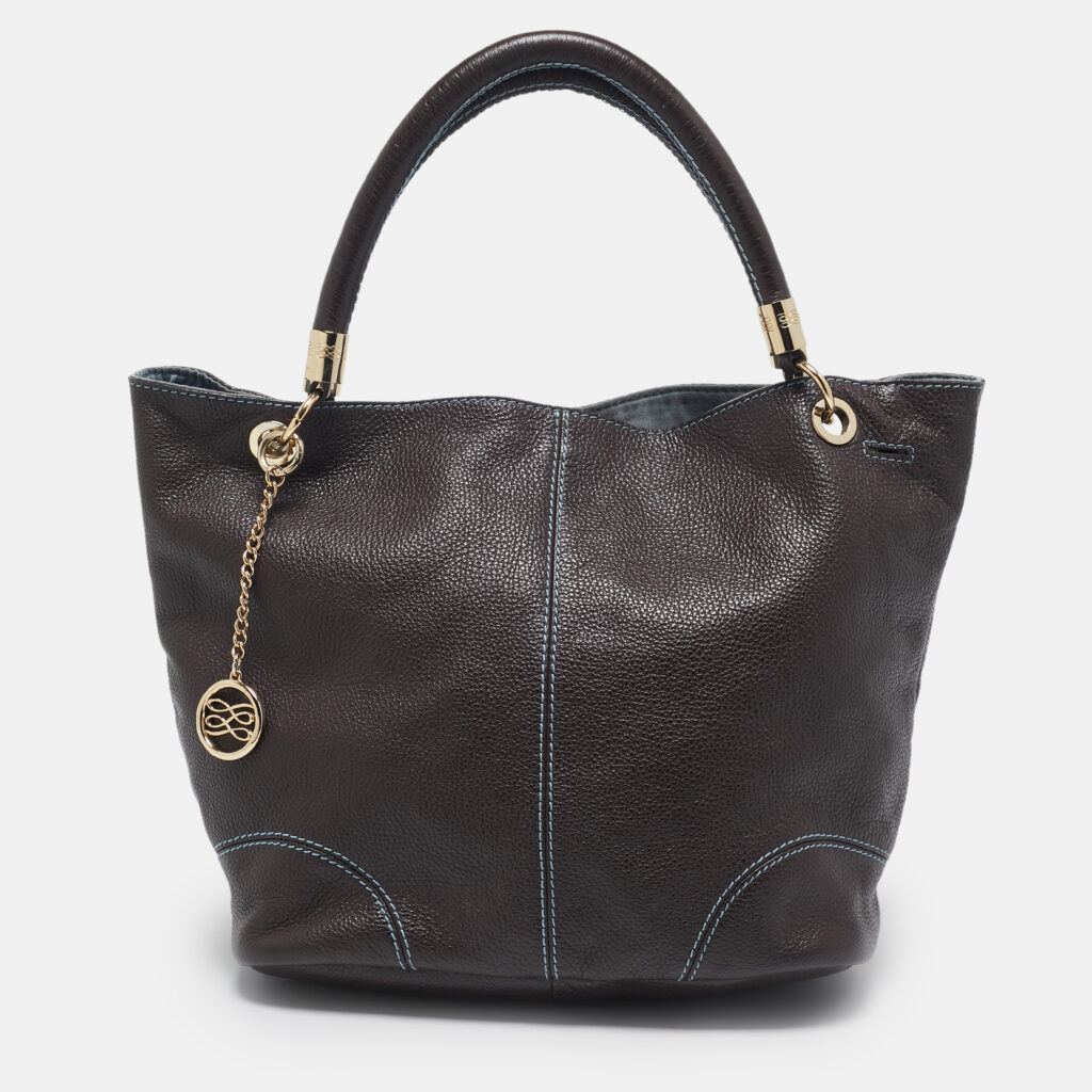 luxury-women-lancel-used-handbags-p1109309-001 Lancel Dark Brown Leather French Flair Tote