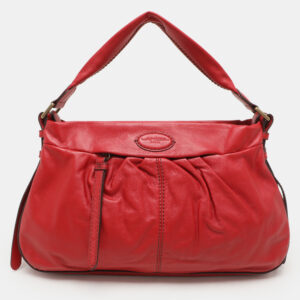 Lancel Red Pleated Leather Satchel