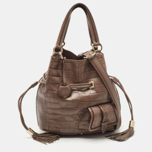 Lancel Grey Croc Embossed Leather Premiere Flirt Bucket Bag