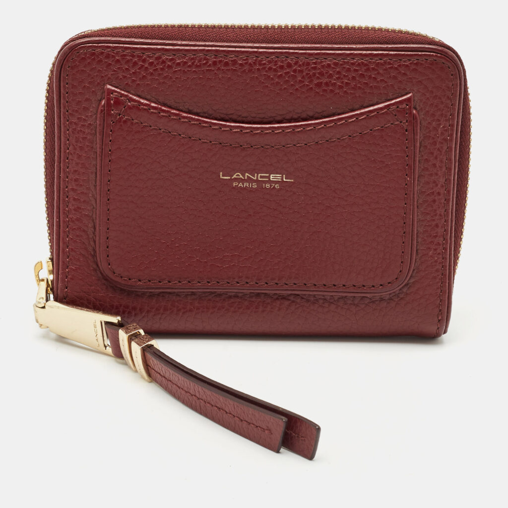 luxury-women-lancel-used-handbags-p1162328-008 Lancel Burgundy Leather Zip Compact Wallet