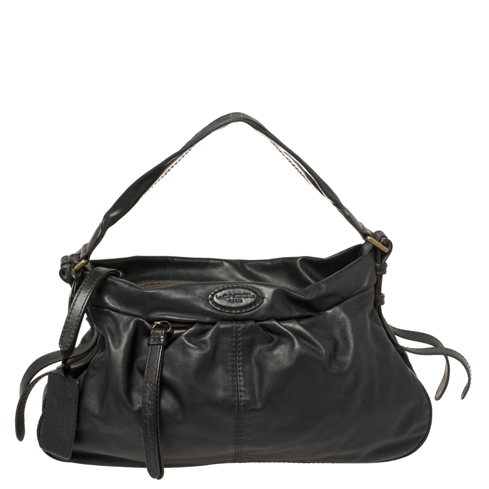 luxury-women-lancel-used-handbags-p407138-005 Lancel Black Leather Front Pocket Hobo