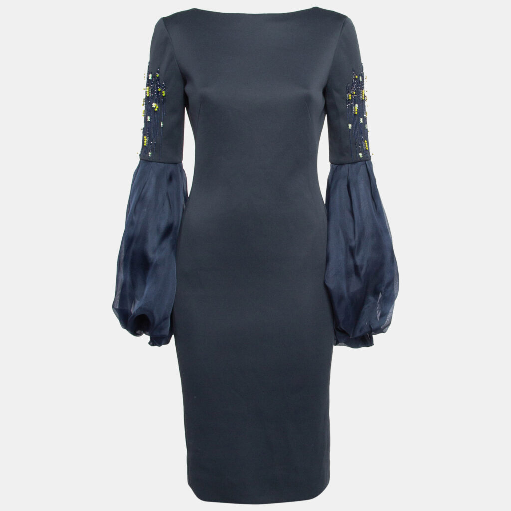 luxury-women-lanvin-used-clothes-p1041164-004 Lanvin Navy Blue Embellished Sleeve Short Dress XS