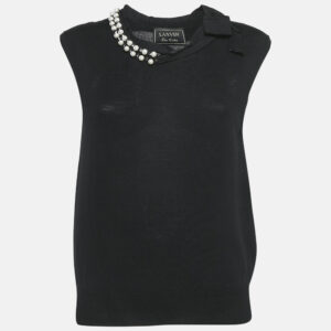 Lanvin Black Knit Embellished Neck Sleeveless Top M
