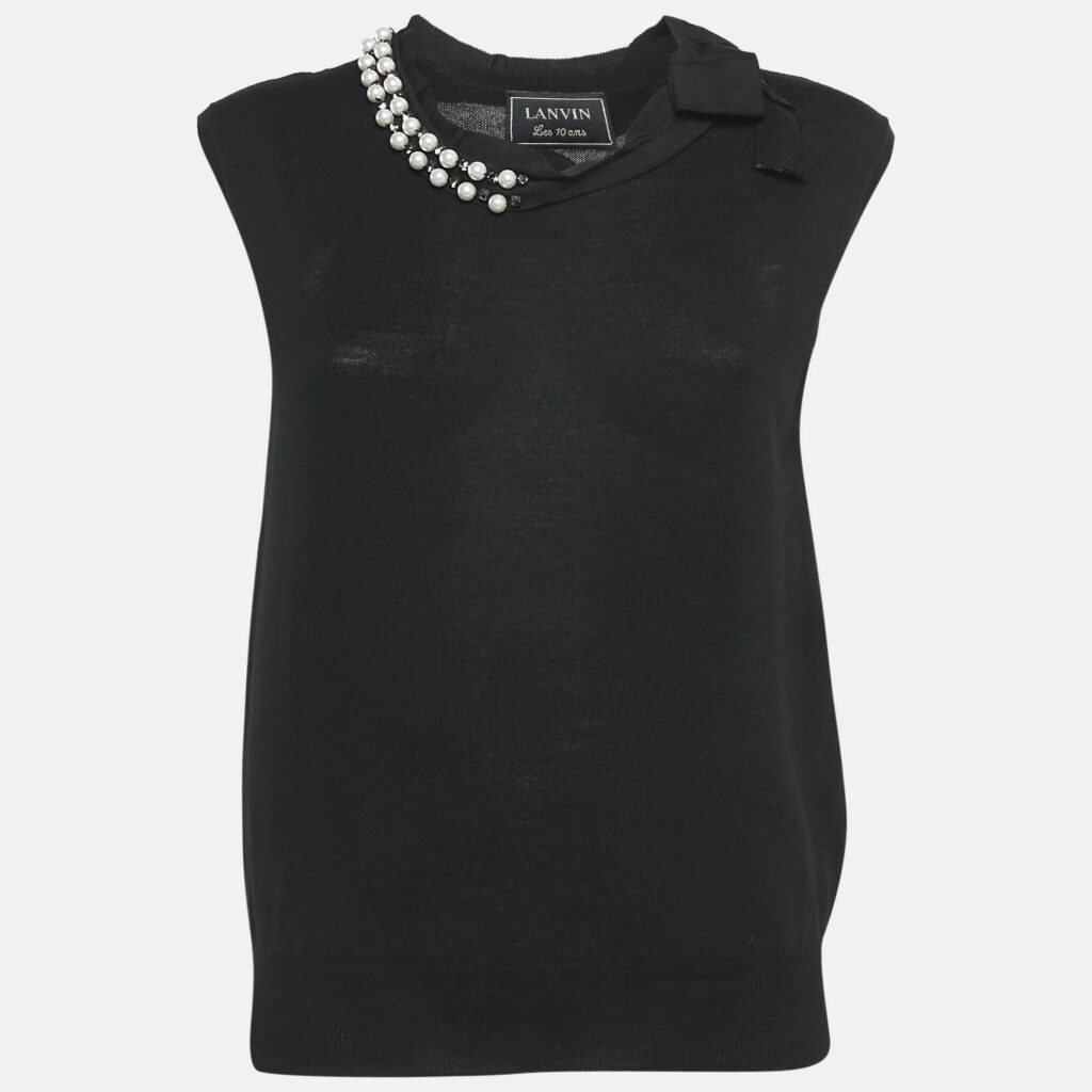 luxury-women-lanvin-used-clothes-p1105893-001 Lanvin Black Knit Embellished Neck Sleeveless Top M