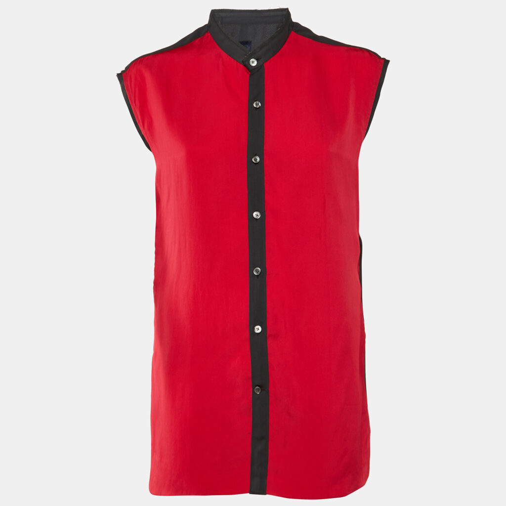 luxury-women-lanvin-used-clothes-p1132773-003 Lanvin Pink & Black Sleeveless Button Front Shirt M