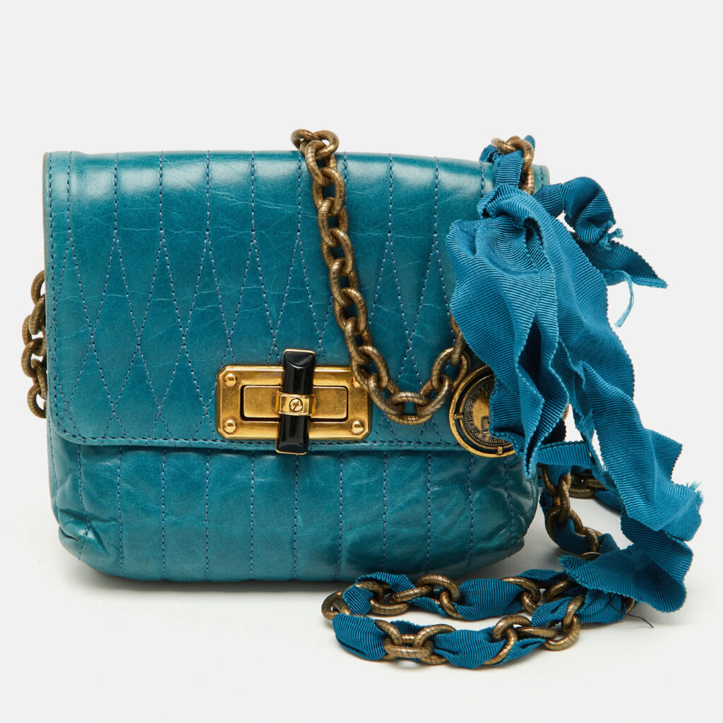 luxury-women-lanvin-used-handbags-p1131402-012 Lanvin Blue Quilted Leather Mini Pop Flap Crossbody Bag