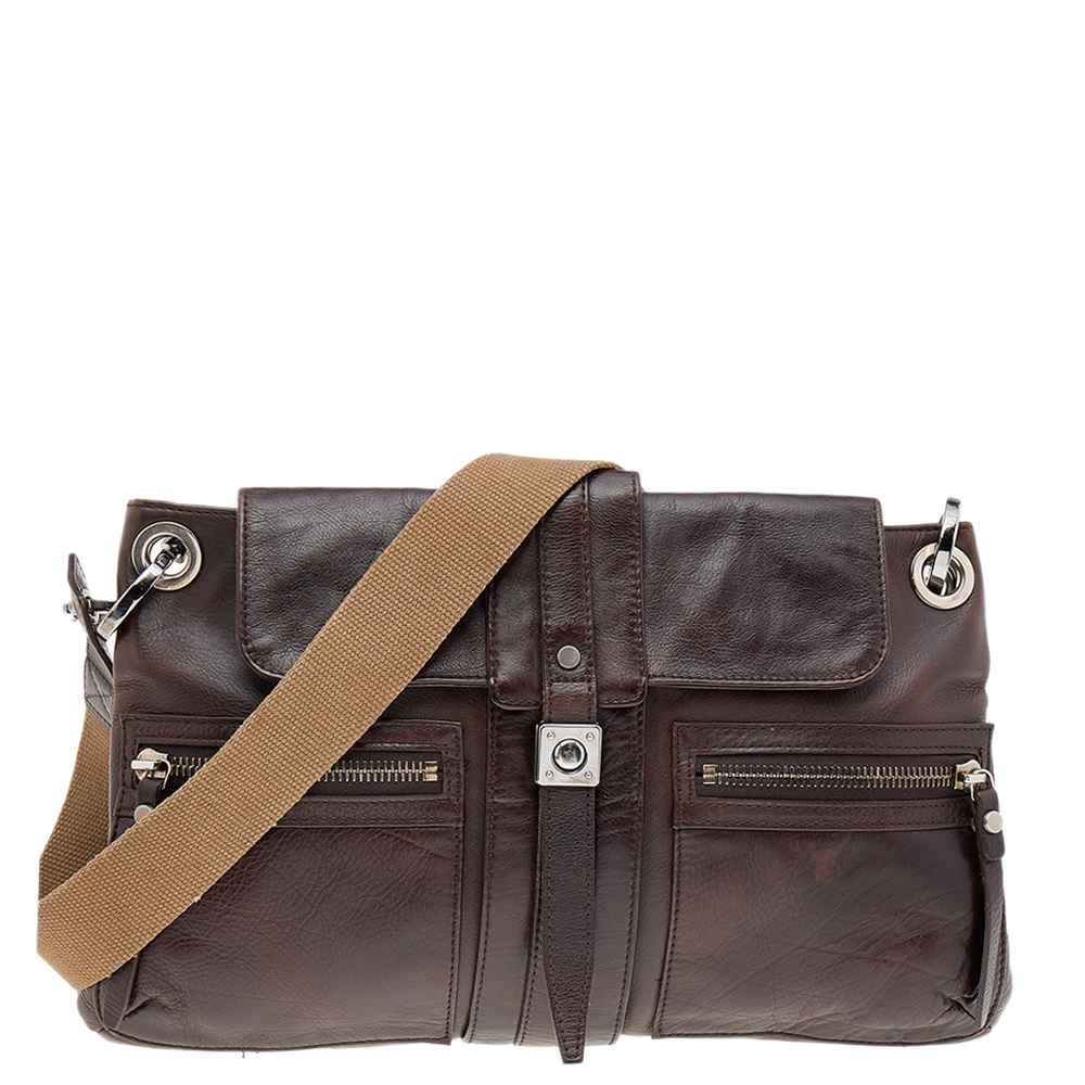 luxury-women-lanvin-used-handbags-p563075-007-2 Lanvin Dark Brown Leather Flap Shoulder Bag