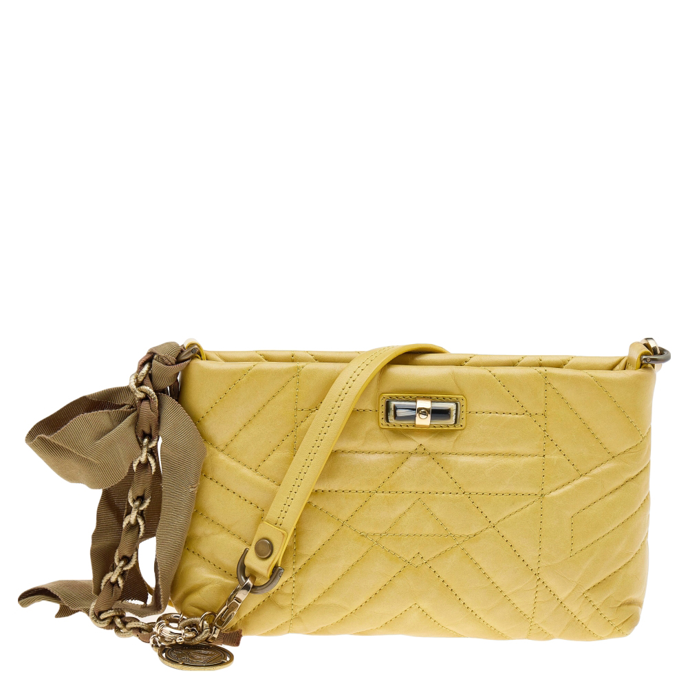 luxury-women-lanvin-used-handbags-p596635-010-1 Lanvin Yellow Quilted Leather Happy Pocket Crossbody Bag