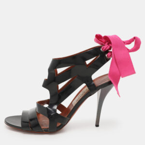 Lanvin Black Patent Leather Strappy Sandals Size 40