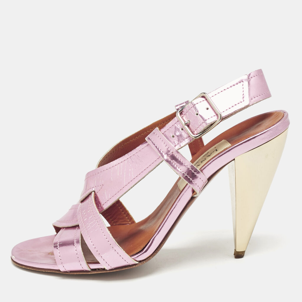 luxury-women-lanvin-used-shoes-p1154930-001 Lanvin Pink Leather Ankle Strap Sandals Size 38.5