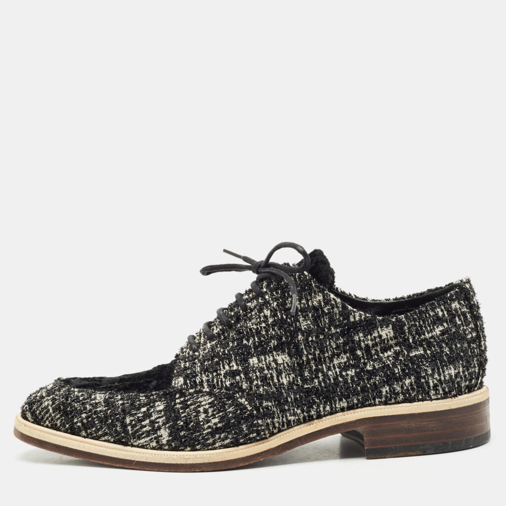 luxury-women-lanvin-used-shoes-p1155173-006 Lanvin Black/White Velvet Lace Up Derby Size 36