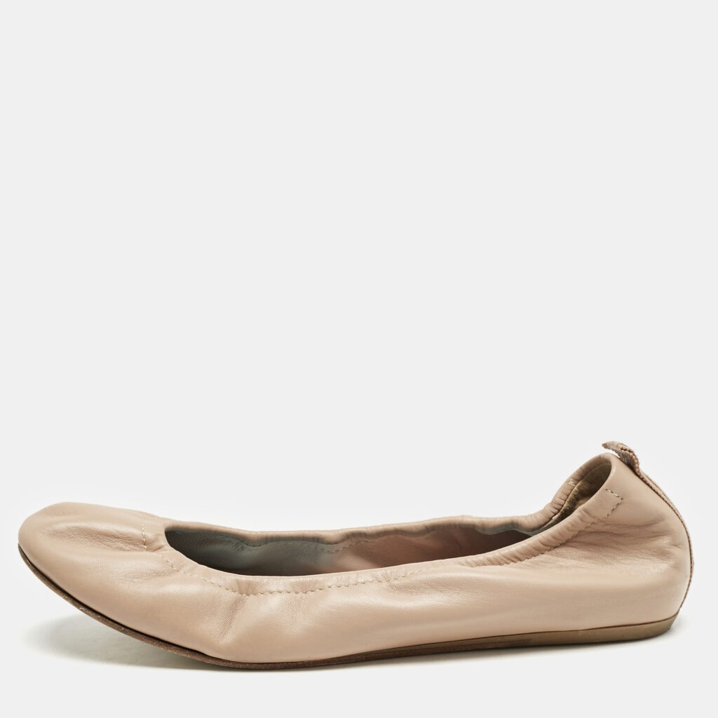 luxury-women-lanvin-used-shoes-p1159997-003 Lanvin Dusty Pink Leather Scrunch Ballet Flats Size 40