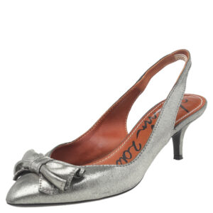 Lanvin Metallic Grey Fabric Bow Sandals Size 36