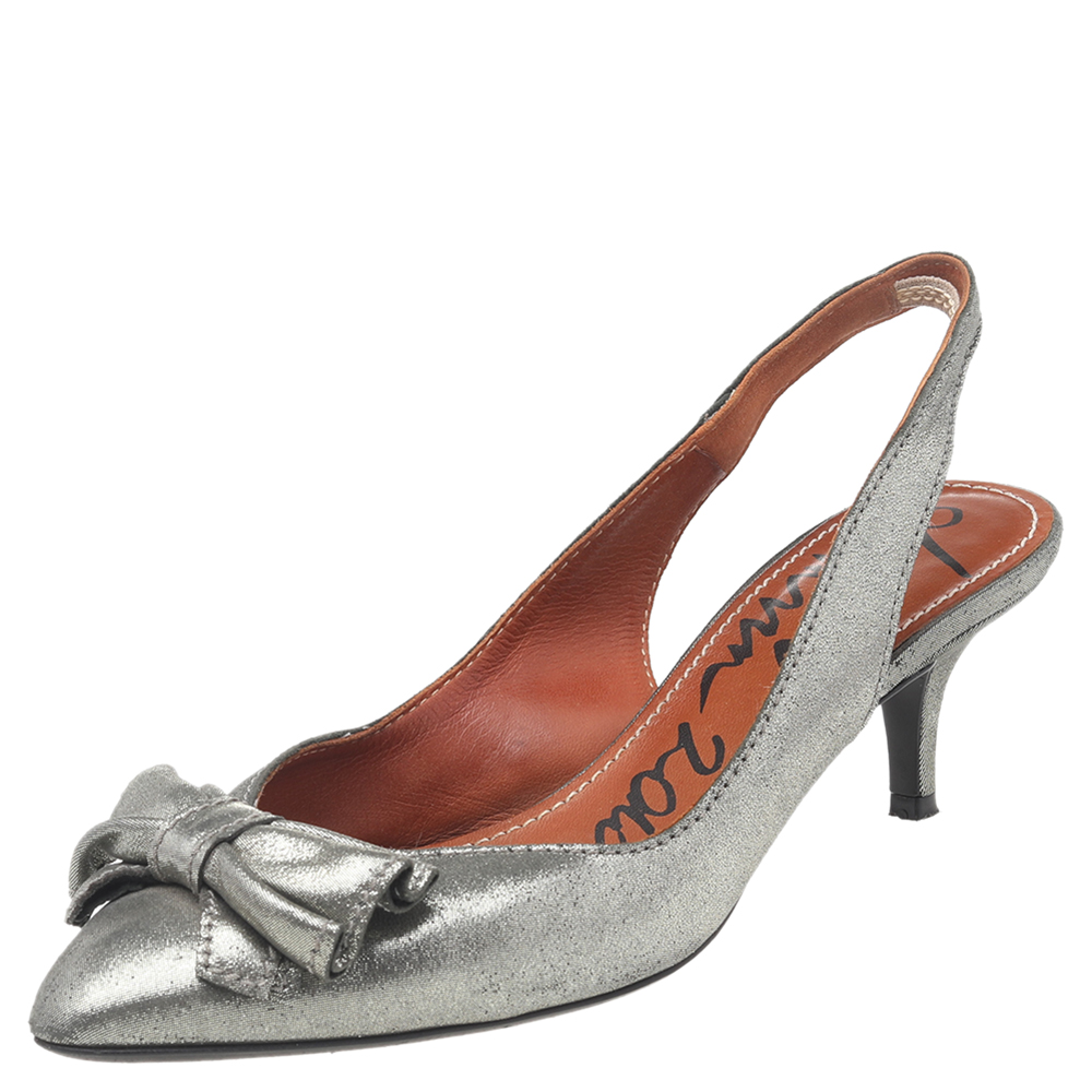 luxury-women-lanvin-used-shoes-p537032-006-2 Lanvin Metallic Grey Fabric Bow Sandals Size 36