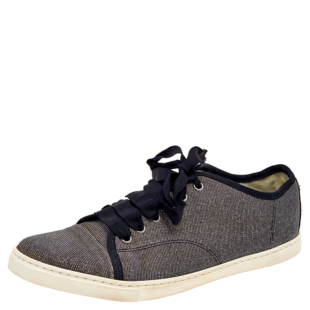 luxury-women-lanvin-used-shoes-p560684-002-2 Lanvin Metallic Glitter Fabric Low Top Sneakers Size 40