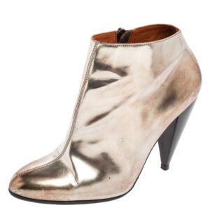 Lanvin Silver/Brown Leather Pointed Toe Booties Size 37.5