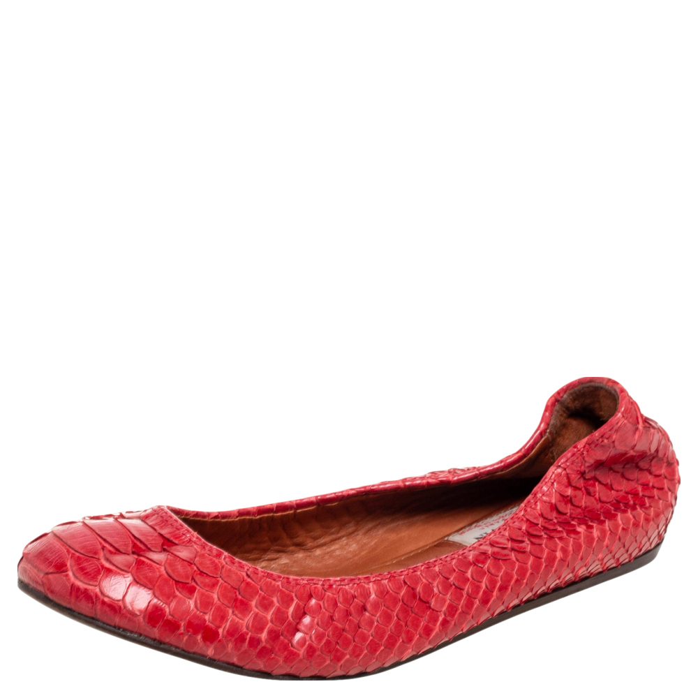 luxury-women-lanvin-used-shoes-p596671-004-1 Lanvin Red Python Leather Scrunch Ballet Flats Size 36