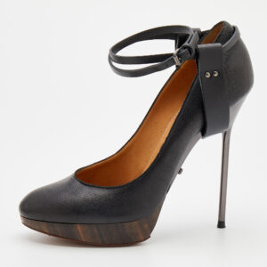 Lanvin Black Leather Ankle Strap Platform Pumps Size 40