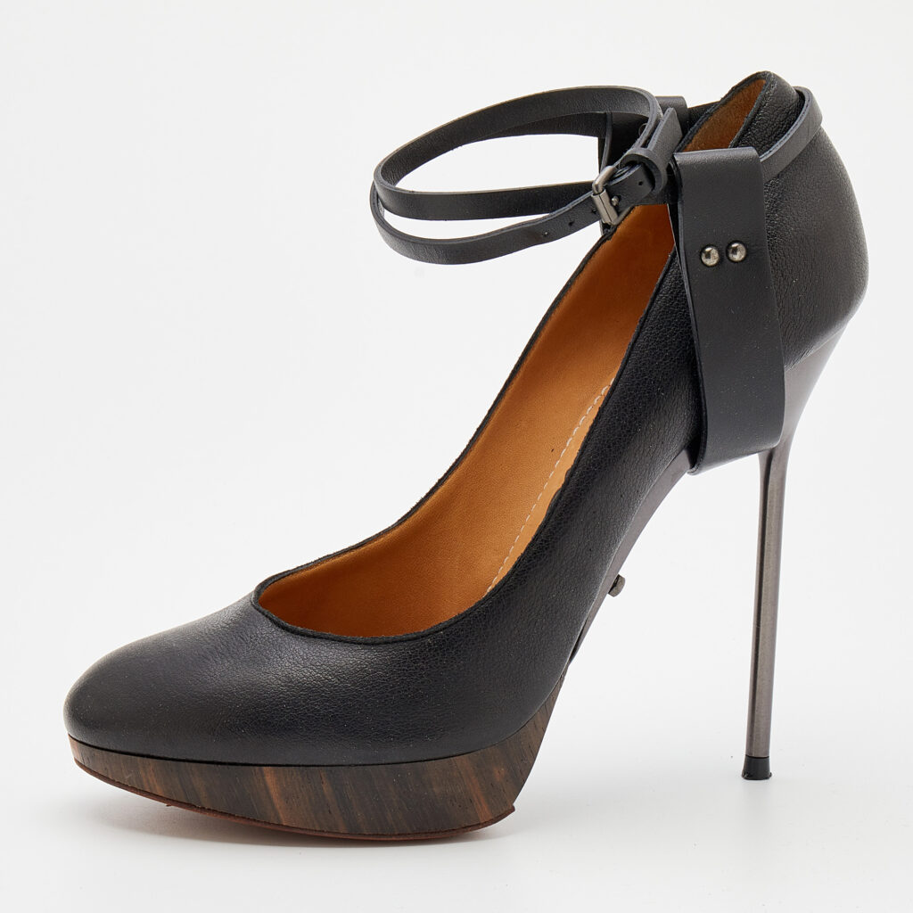 luxury-women-lanvin-used-shoes-p670086-002-1 Lanvin Black Leather Ankle Strap Platform Pumps Size 40