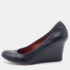 Lanvin Black Leather Wedge Pumps Size 37.5