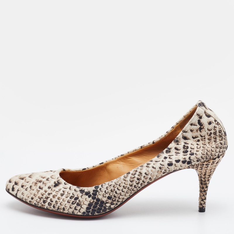 luxury-women-lanvin-used-shoes-p788092-1681189716-005 Lanvin Beige/Brown Python Print Canvas Pumps Size 41