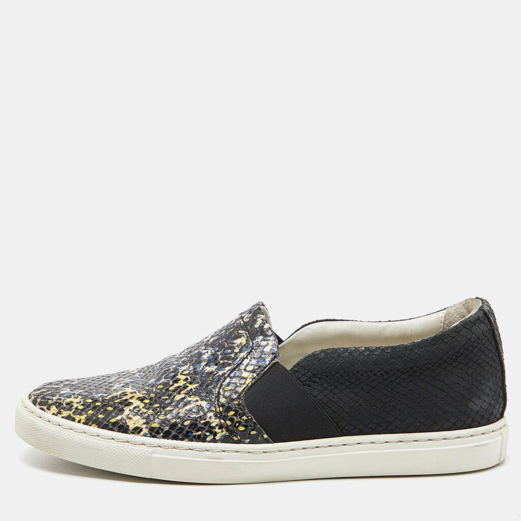 luxury-women-lanvin-used-shoes-p839177-003 Lanvin Black Embossed Python Leather Slip On Sneakers Size 36