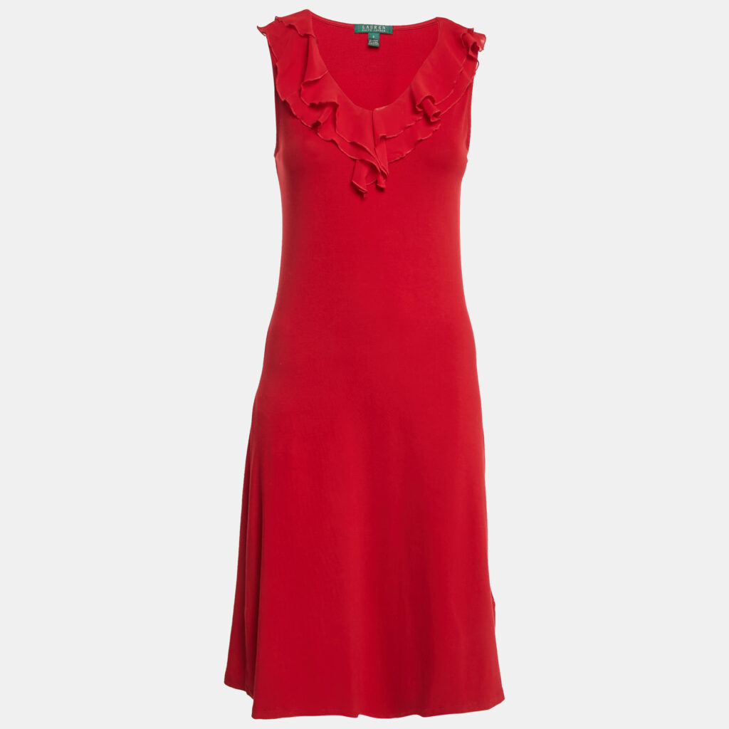 luxury-women-lauren-ralph-lauren-used-clothes-p1143360-005 Lauren Ralph Lauren Red Cotton Blend Knit Ruffled Short Dress S