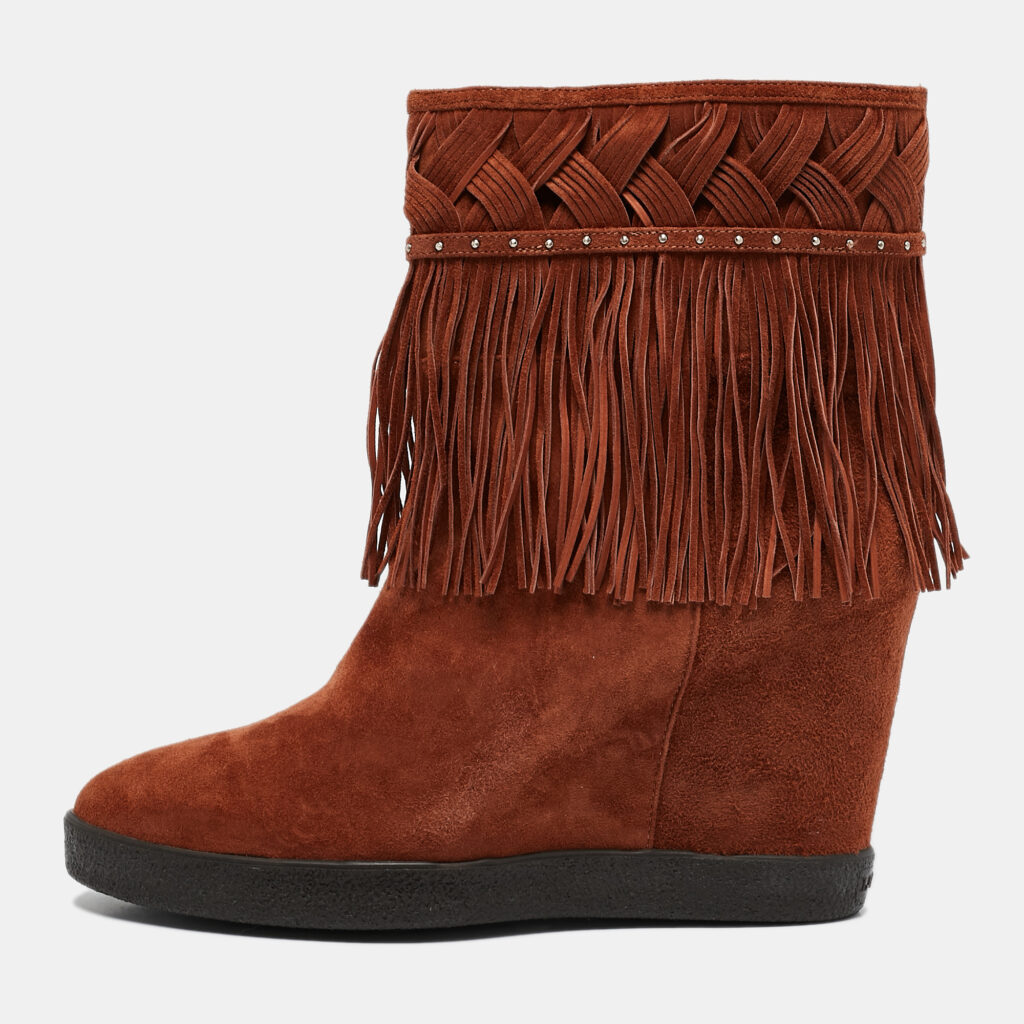 Le Silla Brown Suede Fringe Ankle Boots Size 38.5