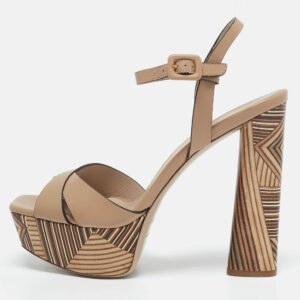 Le Silla Beige Printed Leather Ankle Strap Platform Sandals Size 39