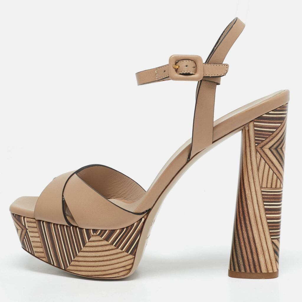luxury-women-le-silla-new-shoes-p1130067-010 Le Silla Beige Printed Leather Ankle Strap Platform Sandals Size 39