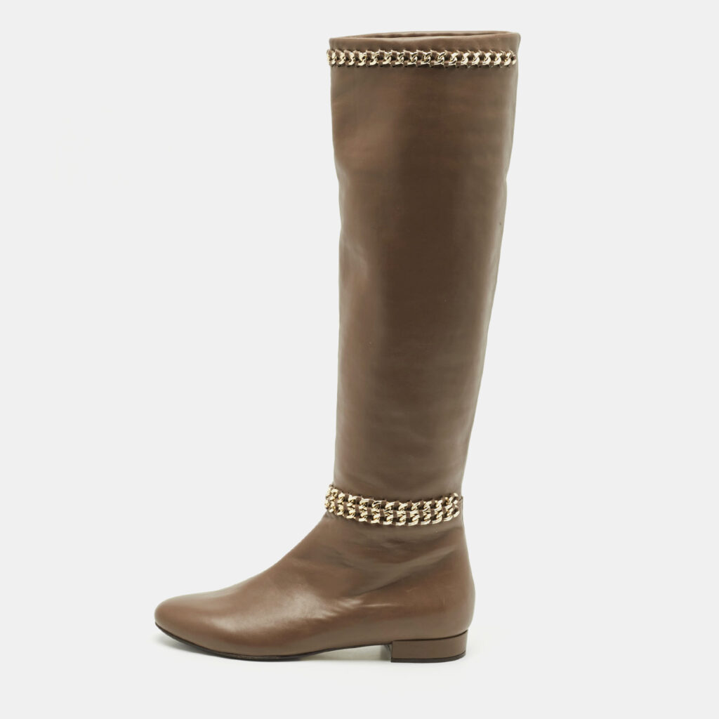 luxury-women-le-silla-new-shoes-p1170280-003 Le Silla Brown Leather Chain Detail Knee High Boots Size 37