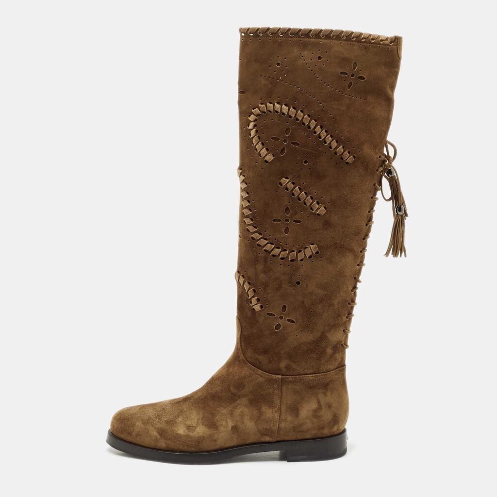 luxury-women-le-silla-new-shoes-p1170286-003 Le Silla Brown Suede Tassel Detail Knee Length Boots Size 40