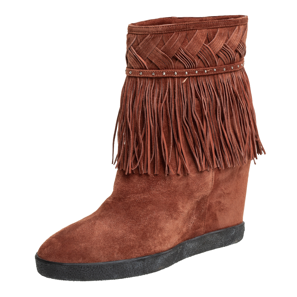 luxury-women-le-silla-new-shoes-p463290-001 Le Silla Brown Suede Fringe Ankle Boots Size 37