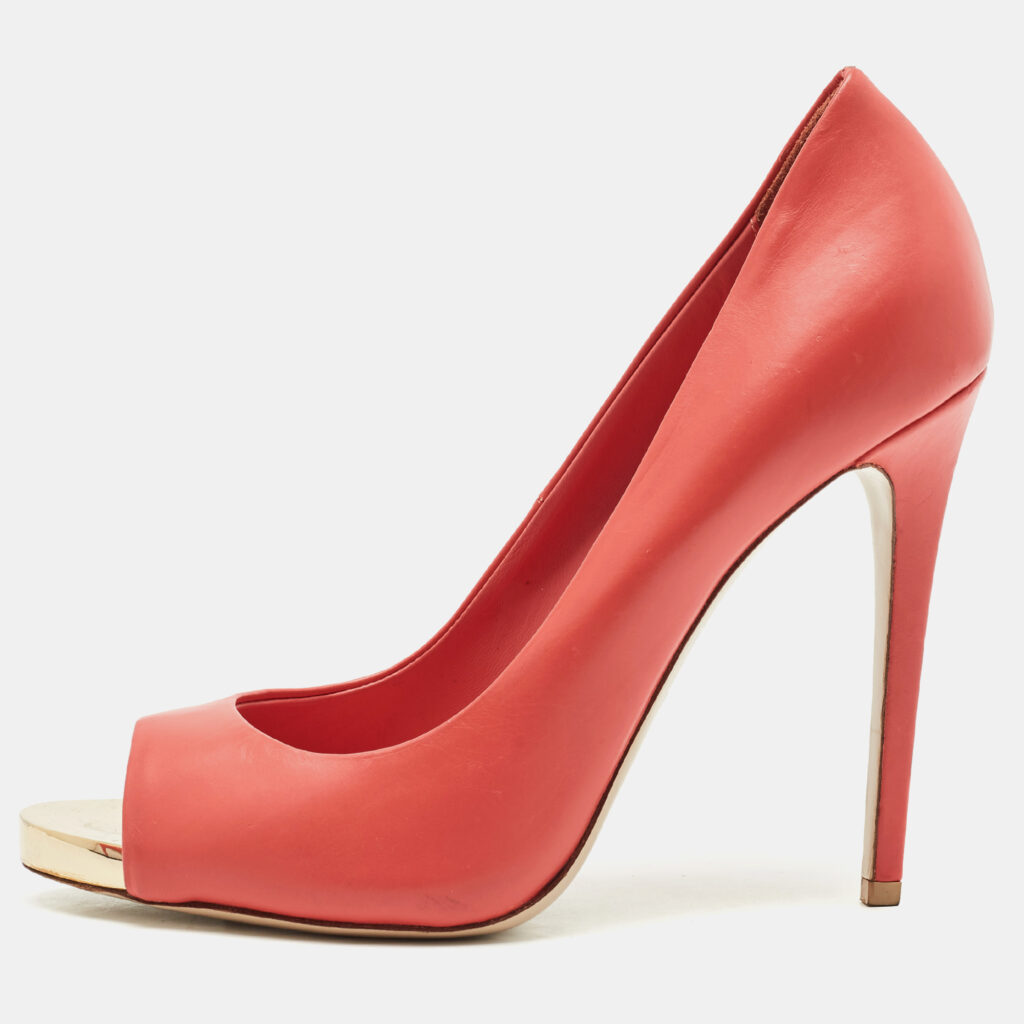 luxury-women-le-silla-used-shoes-p1156277-005 Le Silla Red Leather Gabry Peep Toe Pumps Size 38.5