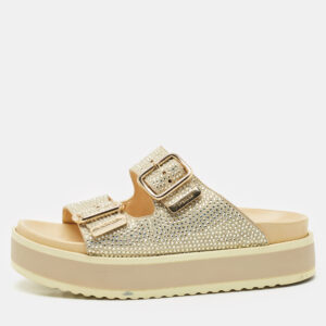 Le Silla Metallic Gold Suede Crystal Embellished Poolside Platform Sandals Size 38