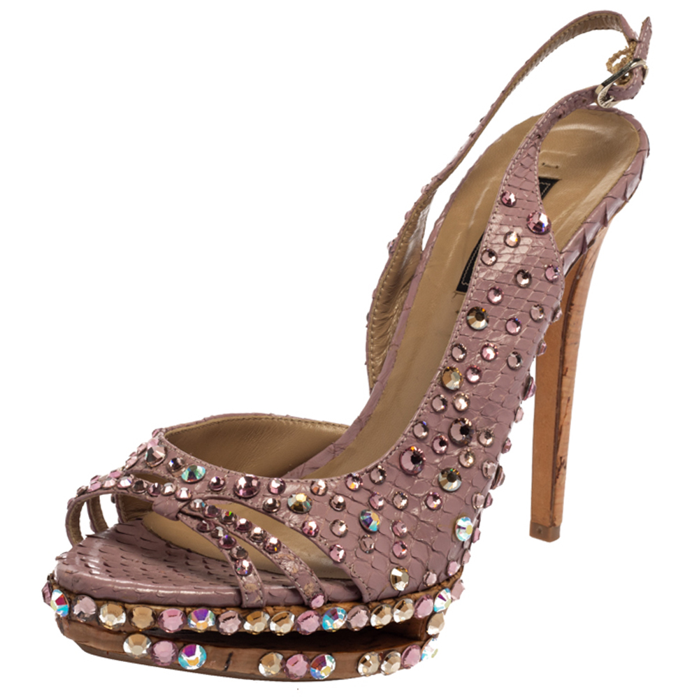 luxury-women-le-silla-used-shoes-p384566-005 Le Silla Purple Crystal Embellished Leather Peep Toe Platform Sandals Size 38